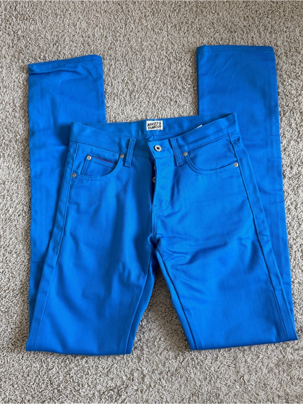 Naked and Famous Electric Blue Selvedge Chino Skinny Guy Jeans